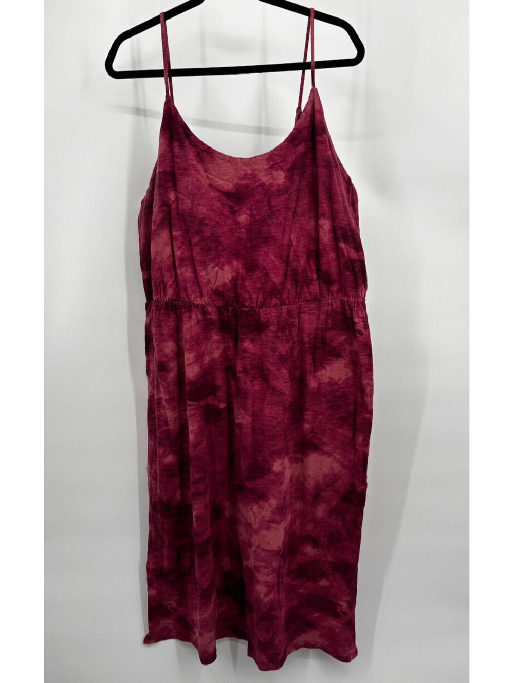 Old Navy Womens Spaghetti Strap Midi Dress Burgundy Pink Tie Dye Sleeveless 2XL